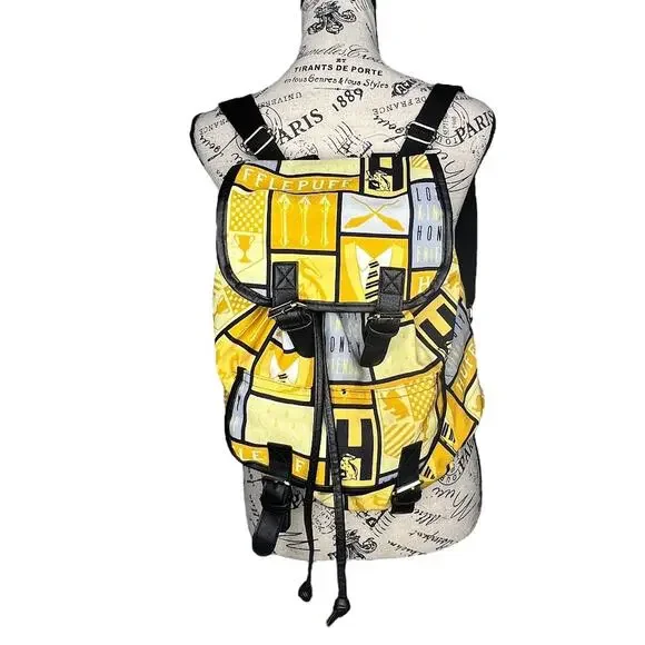 Harry Potter Hufflepuff House Block Pattern Knapsack Backpack Adjustable Straps - Picture 1 of 10